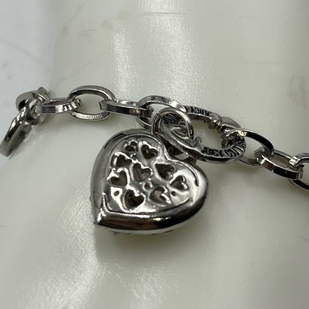 Juicy Couture‎ Chain Bracelet Pave Crystal Silver Gold Tone Puff Heart Charms - Picture 13 of 16